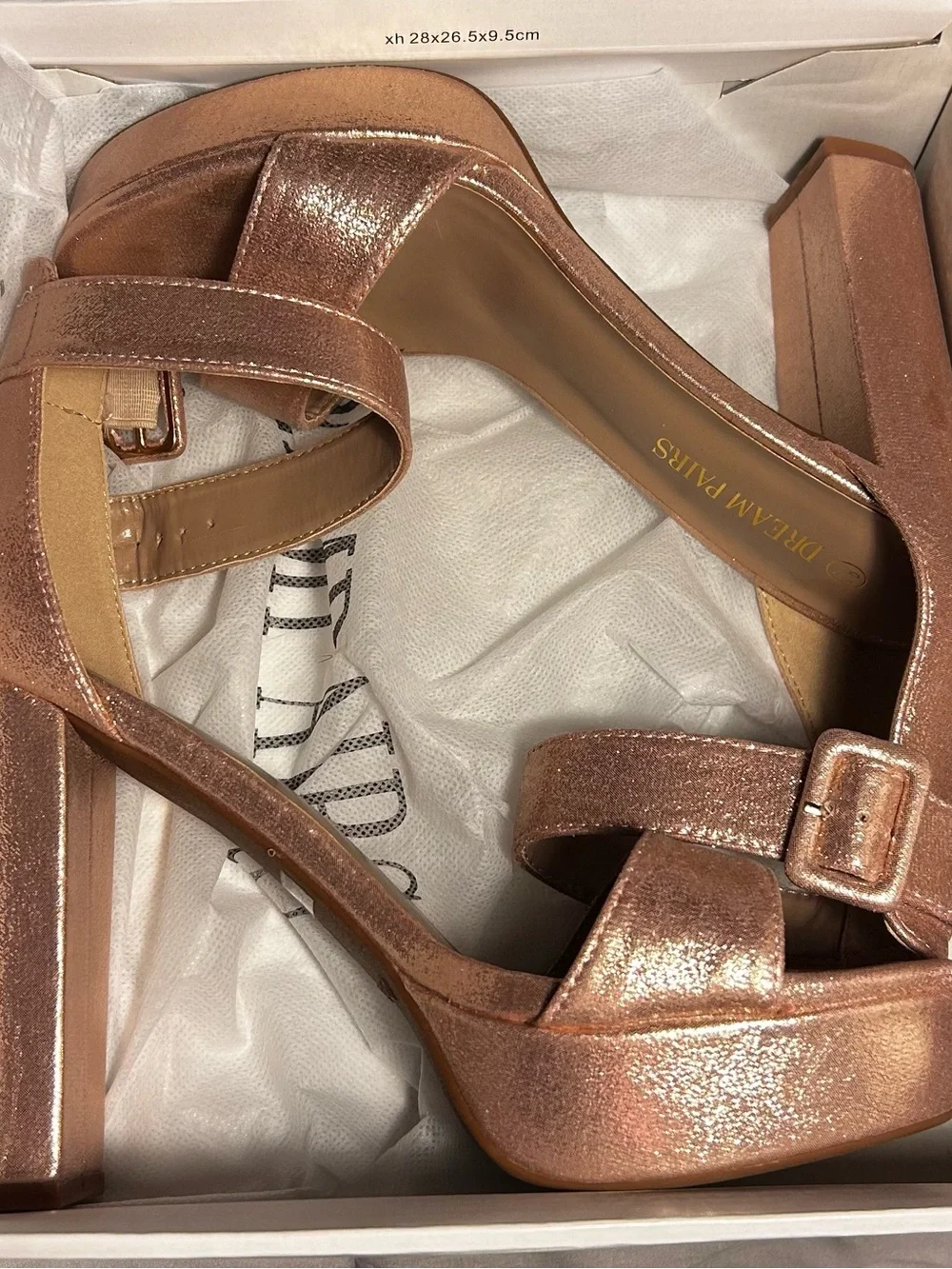 Platform Ankle-Strap High Heels in Rose Gold size 8.5